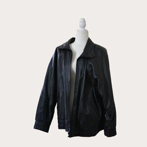 Unbranded Black Leather Varsity Jacket – Made in Korea | Size M
